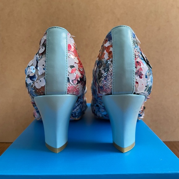 Irregular Choice “Lady Banjoe” Mid-Heel Blue Sequin Court Shoe Size UK 8/EU 42 - Picture 5 of 12